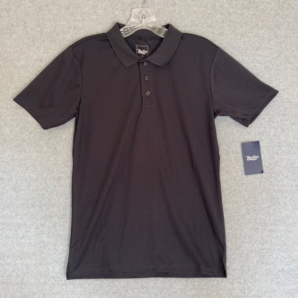 NEW BenBen Golf Polo Shirt Men Medium Black Short Sleeve Mesh Polyester Athletic
